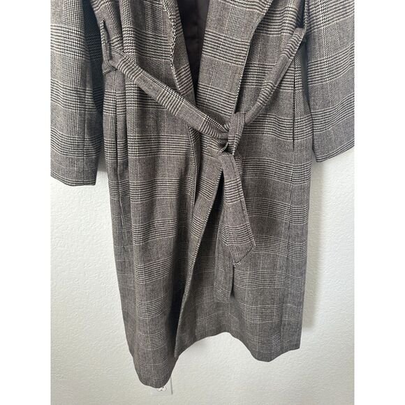 Banana Republic Brown Houndstooth Trench Coat Wrap Belt Pockets XL - Picture 3 of 7